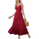 HipGlamp Women's Summer Flowy Tiered Maxi Dress Elegant Spaghetti Strap with Ruffled Skirt Beach Vacations Parties
