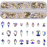 240pcs Popular 12 Styles Flatback Crystals Mix Sizes Multi Shapes Glass Crystal AB Rhinestones for Nail Art Craft 3D Decorations Flat Back Stones Gems Set Box