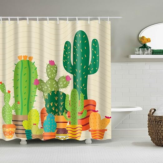 Amazon Com Yuayan Tropical Cactus Shower Curtain Waterproof Fabric Bathroom Decor With 12 Hooks Home Kitchen
