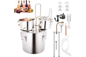 DESENNIE Shine Still 5 GAL 3 Pots Distillery Kit for Alcohol Stainless Steel Copper Tube Complete with Thumper Water Pump Metal Thermometer Fermentation Airlock Distilling for Whiskey, Brandy etc.