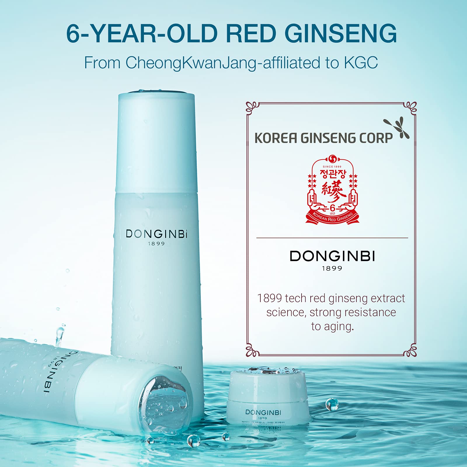 Donginbi Hydra Bounce Skin Care Set - Hydrating Toner(5.07 floz), Korean Red Ginseng Essence(4.4 floz), Firming Cream, and Face Moisturizer with Hyaluronic Acid, Korean Skin Care Gifts for Women