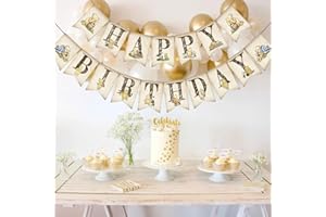 BTTWKCO Happy Birthday Winnie Banner, Classic Bear Birthday Baby Shower Banner Signs, Adorable Pooh Birthday Decoration Supplies Party Favor