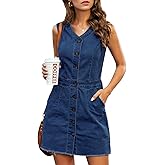 LookbookStore Women Sleeveless V Neck Button Down Frayed Hem Short Denim Dress