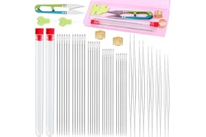 Zxiixz Beading Needles,10 Sizes Long Beading Needles Beading Seed Beads Needles Large Eye Beading Needles Set with Yarn Scissors,Thimble,Needle Threaders,Needle Bottle,for Jewelry Making