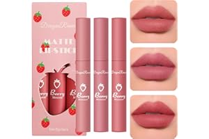 SULILY 3 Piece Nude Matte Lipstick Set,Natural Nude Lipstick Velvet Air Moisture Smooth Crayon Lip Stain,Matt e Lipstick 24 Hour SuperstayLong Lasting Waterproof Lip Gloss Lipstick for Women Makeup(Set C)