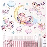 wondever Rainbow Unicorn Wall Stickers Sleeping Unicorn Balloons Sweet Dream Moon Wall Art Decals for Girls Room Baby Nursery Kids Bedroom