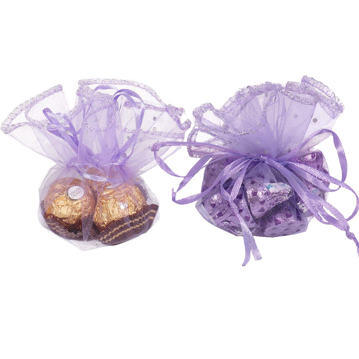 Dealglad Round Organza Bags, 50pcs 9.8 Inch Drawstring Jewelry Candy Pouch Christmas Wedding Party Favor Gift Present Packaging Bags (Light Purple)