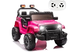ZYERCH 12V Kids Ride on Jeep, Speeds Adjustable, Kids Ride on Truck Car W/Remote Control, Electric Truck Toy Gifts for Kids, Dual Drive, Four-Wheel Suspension, Slow Start, LED Lights, MP3, Age 3, Pink