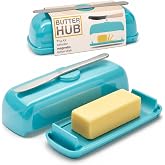 Butter Hub Magnetic Aqua Butter Dish with Lid &amp; Knife, Plastic, US Regular | Magnetic Butter Dish with Knife Holder, Butter Keeper for Fridge, Dishwasher Safe Butter Dish, No-Mess Scoop Ramps, 1 Stick
