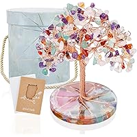 ZenBless 7 Chakra Healing Crystals Stones Tree, Colorful Crystal Stone Leaf Wire Wrapped on Natural Agate Slice Base, Home Of