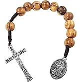 TALISMAN4U Saint Michael Guardian Angel Medal One Decade Prayer Pocket Rosary 10mm Olive Wood Beads Open Style Wooden Tenner Rosaries Handmade Catholic Gift Linen Rosary Pouch