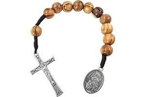 TALISMAN4U Saint Michael Guardian Angel Medal One Decade Prayer Pocket Rosary 10mm Olive Wood Beads Open Style Wooden Tenner 