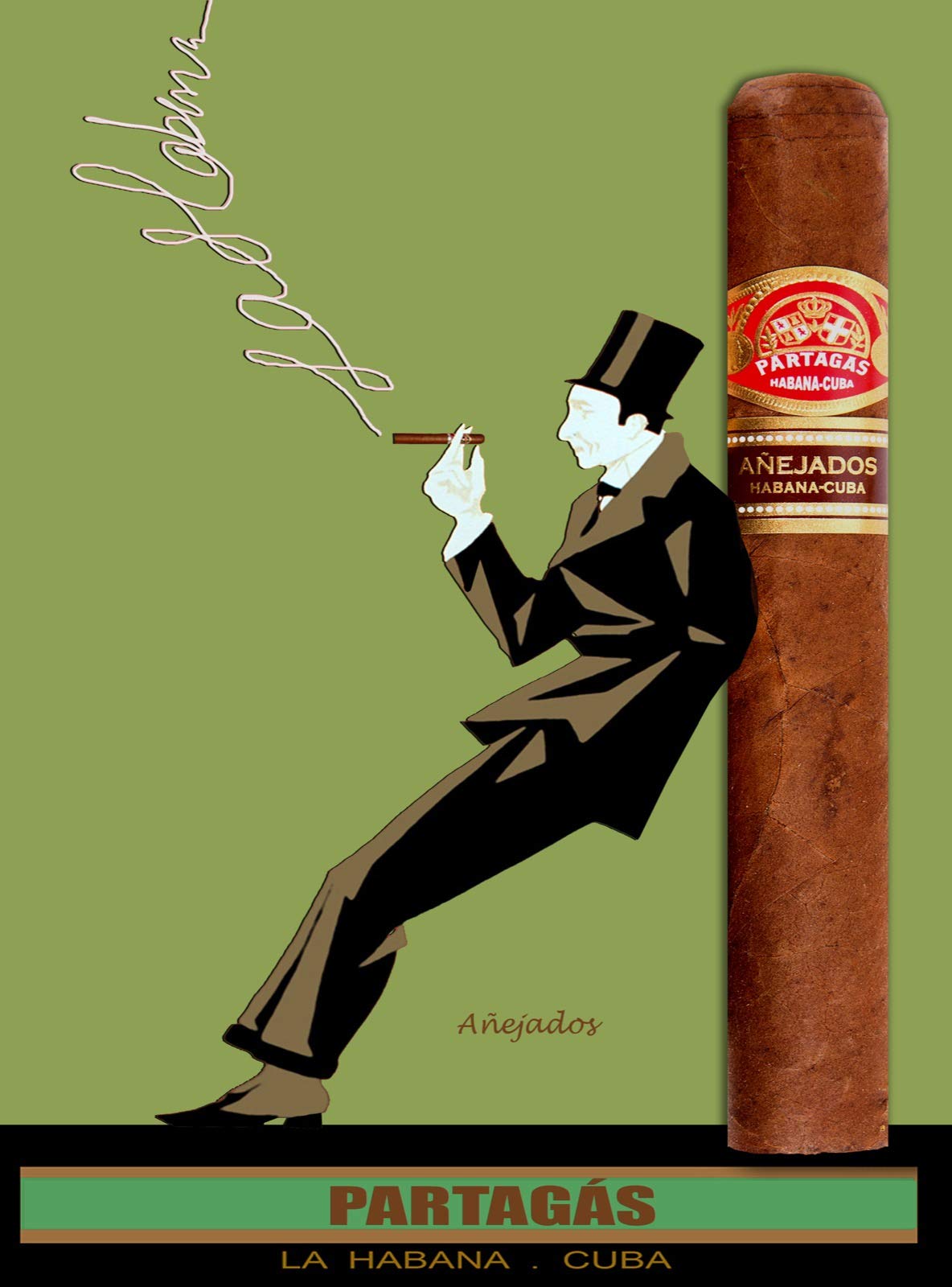 11"x14" Poster Reproduction on Canvas for Home Decoration.Habana Cuba.Cuban Cigar Smoker.Partagas.Gr