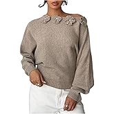 Verdusa Women's Off Shoulder 3D Floral Dressy Sweaters Rhinestone Elegant Trendy Pullover Knit Tops