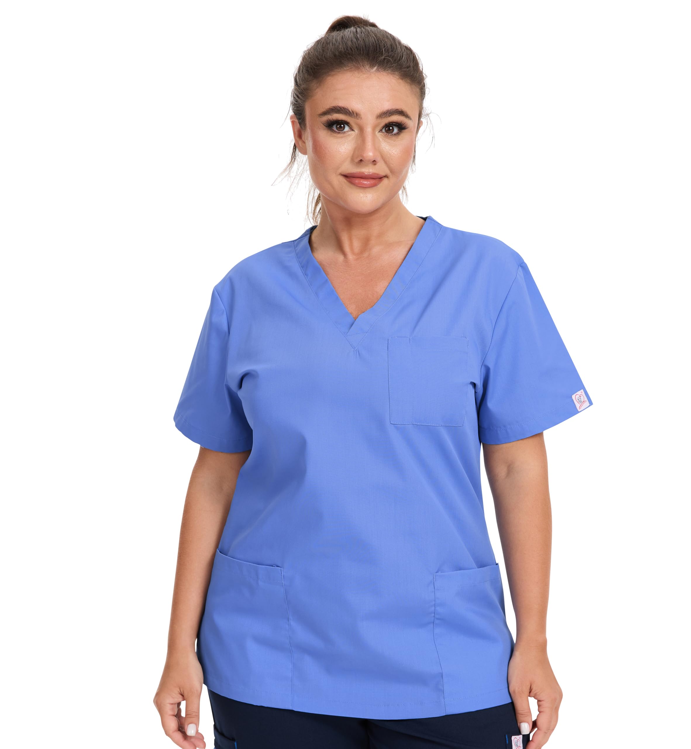 JONATHAN UNIFORM Women Tunic Shirt V-Neck 3 Pocket Workwear Uniform for Salon, Vet, Massage (Ceil Blue, 3XL)