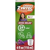 Zyrtec Children’s 24-Hour Hives Relief Medicine, Cetirizine HCl Antihistamine Oral Solution, Grape Flavor, 5 mg/5 mL, Dye-Fre