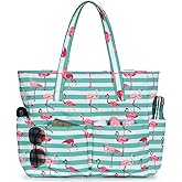 oscaurt Beach Bags for Women Large Waterproof Sandproof Beach Tote Swim Pool Bag with Zipper for Travel Vacation Essentials