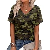 Alaroo Womens Summer Tops 2026 V Neck Short Sleeve Shirts Trendy Dressy Casual Vacation Outfits Printed