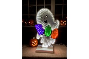 DUOMY DÉCOR Halloween Neon Infinity Ghost Light,10.24Inch 3D Ghost Table Decor,USB Powered Light Décor for Halloween Party,Office,Bedroom Bathroom Decoration