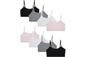 Rene Rofe Girls' Training Bras - 8 Pack 4-Way Stretch Seamless Comfort Cami Bralettes with Spaghetti Straps (Sizes: M-XL)