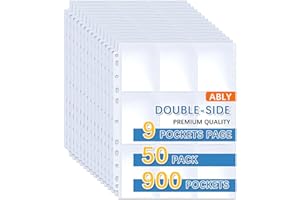 900 Pockets Baseball Card Sleeves, ABLY Double Side 9-Pocket Trading Card Binder Sleeves Page Protectors Sheet for Skylanders, Pokemon, Top Trumps for 3 Ring Binder(50 Pages)