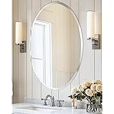 Artloge Frameless Oval Wall Mirror: Decorative Elliptical Mirrored Glass Vanity with Beveled Silver Edge for Bathroom Bedroom Livingroom Dining Room Entryway Hallway, 32 x 24 inch