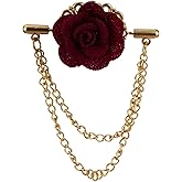 Knighthood Maroon Flower with Double Hanging Chain Lapel Pin/Brooch