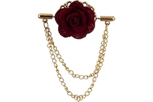 Knighthood Maroon Flower with Double Hanging Chain Lapel Pin/Brooch