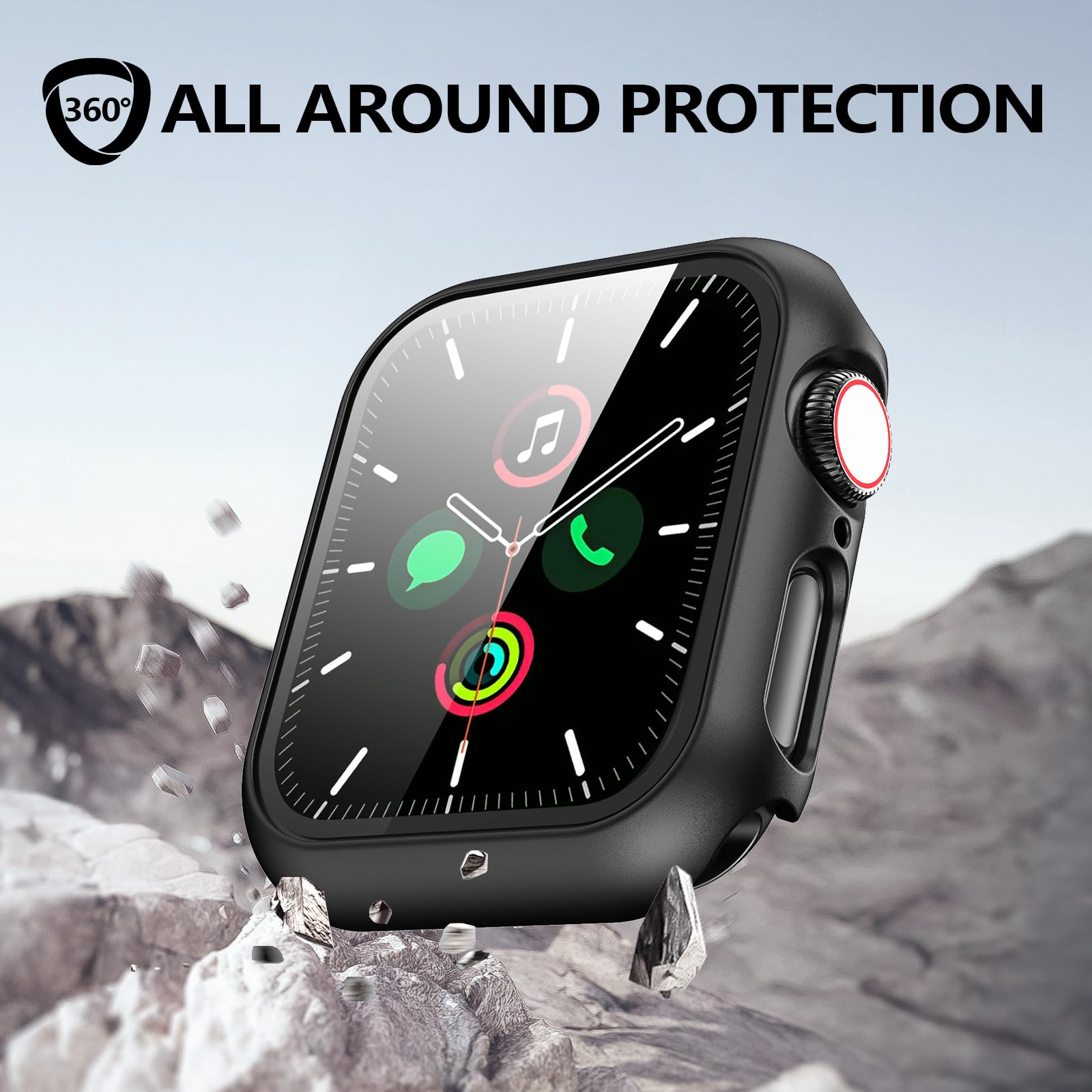 Case for Apple Watch Screen Protector SE 3(2025)/SE 2/SE/Series 4 5 6 44mm Built-in HD Tempered Glass | Slim Guard Bumper | Full Coverage Protective | Hard PC Face Cover Compatible iWatch