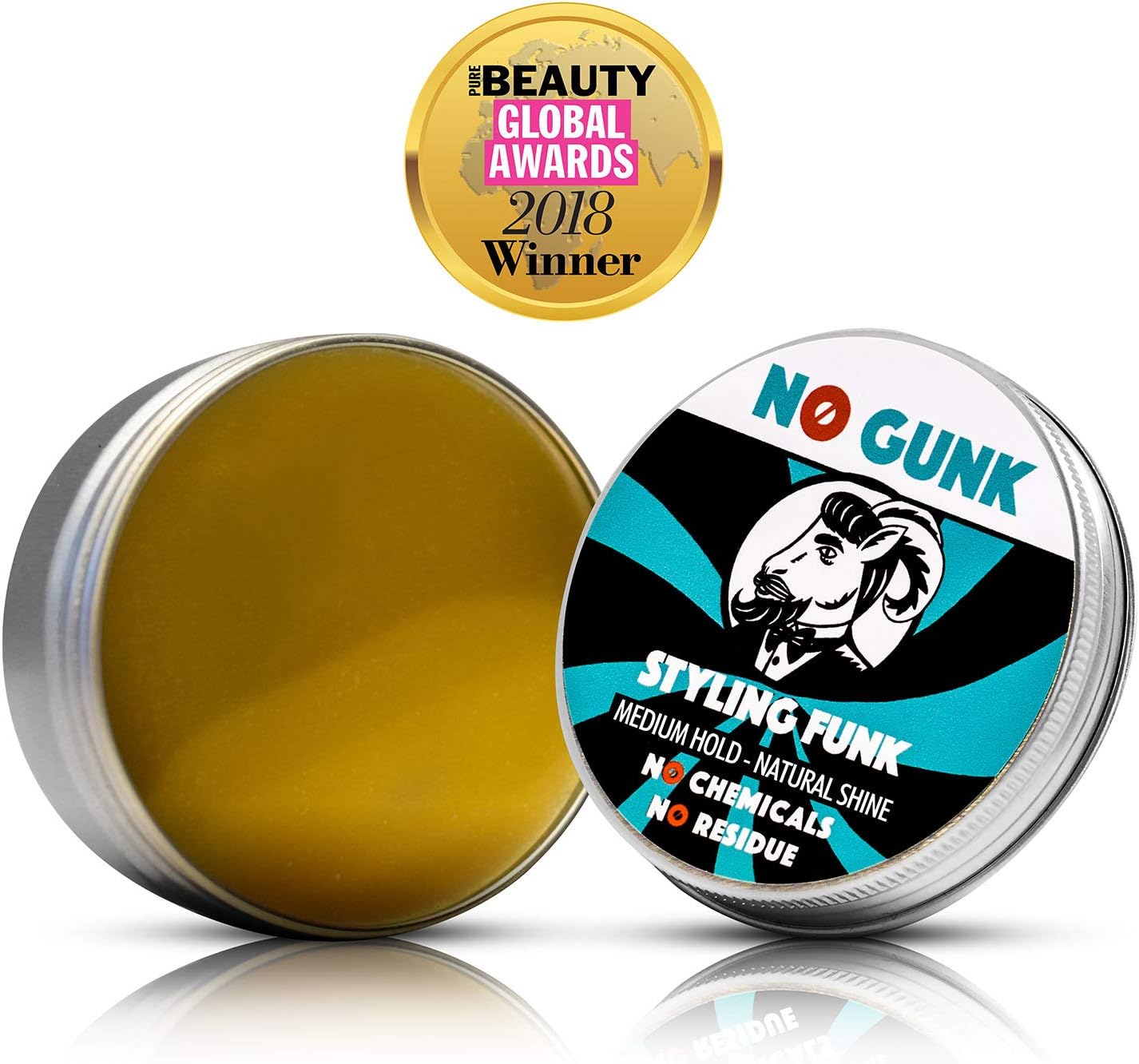 NO GUNK 100% Natural Styling Wax/Pomade for Hair & Beard - Medium Hold - Natural & Organic Ingredients - Styling Funk - Winner, Best Male Hair Product 2018, PURE Beauty Global Awards (Original, 50g)
