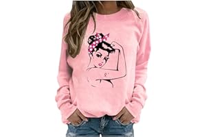 BIDOBIBO Breast Cancer Awareness Tshirt Long Sleeve Crew Neck T Shirts Breast Cancer Pink Ribbon Pin Womens Fall Tops