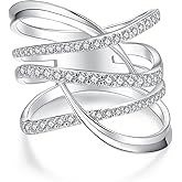 VIKI LYNN Silver Ring for Women Layered Criss Cross Zircon Statement Band Ring Elegant Jewelry for Wedding Party