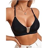 SOLY HUX Women's Low Back Wireless Bras Invisible Plunge Neck Low Cut Convertible Straps Bralettes