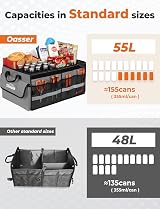 Oasser Car Boot Organiser Storage Collapsible with 3 Compartments Grey view 2