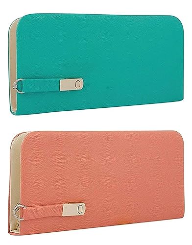 Awesome Fashions Pu Clutch , Wallet Combo For Women (Peach And Aqua Green)