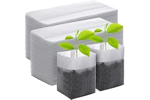 GREANER 200 PCS Nursery Grow Bags, 7.8x8.6 inch Fabric Seedling Plant Grow Bags, Vegetables Fabric Plant Seedling Bags, Transplant Biodegradable Nursery Bags for Gardening Seed Plant Bag - White