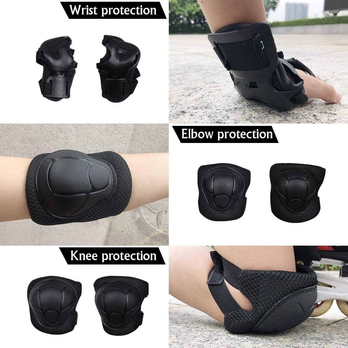 BOSONER Kids/Youth Knee Pad Elbow Pads Guards Protective Gear Set for Roller Skates Cycling BMX Bike Skateboard Inline Skatings Scooter Riding Sports (Black) : Sports & Outdoors