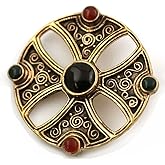 LynnAround Bronze Green N Red Agate, Black Onyx Pins and Brooches Norse Irish Celtic Knot Vintage Thailand Jewelry