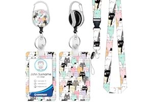Pastel Cat Lanyard with Id Holder, Retractable Lanyards for Id Badges for Women Cute, Heavy Duty Carabiner Clip, Vertical Id 