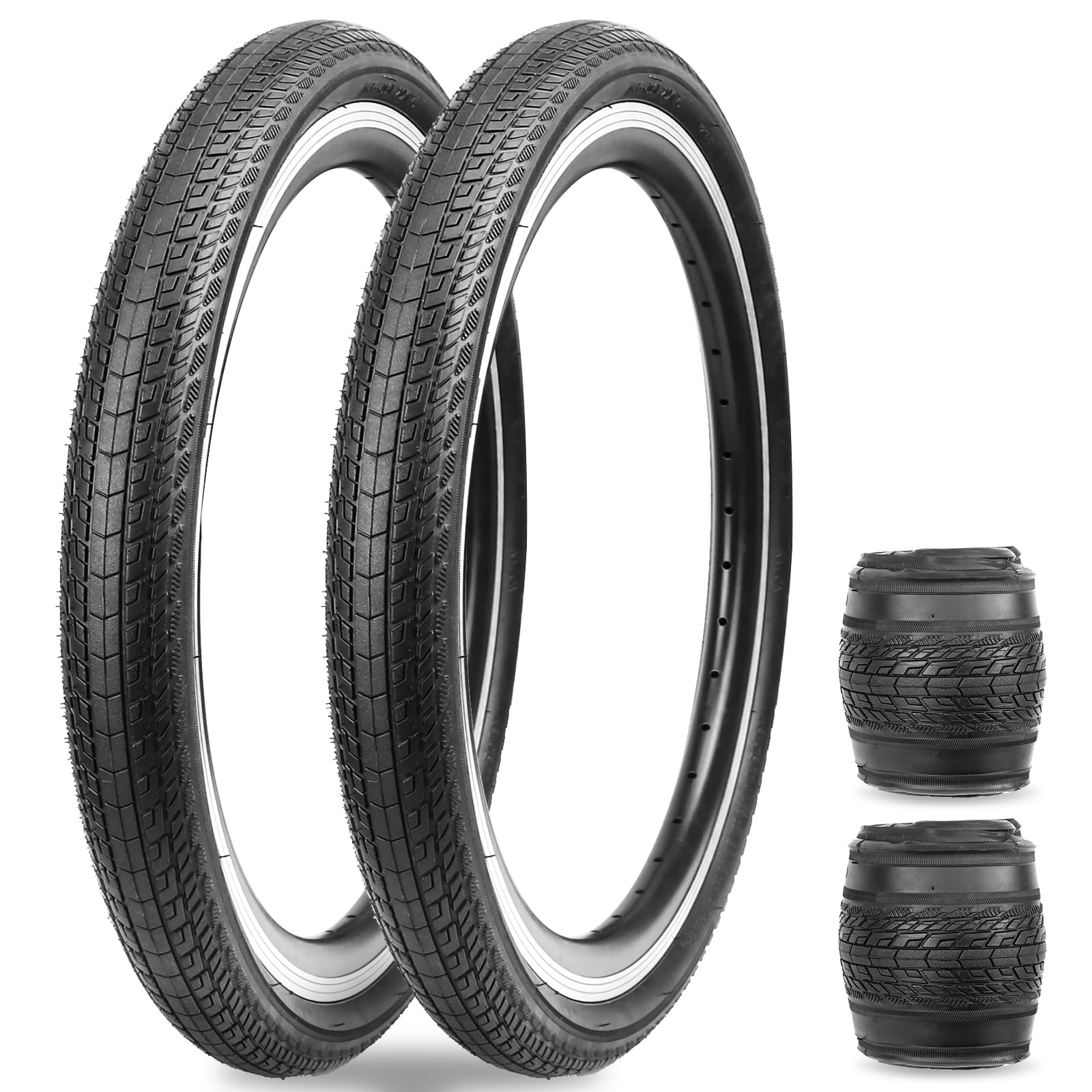 MEGHNA Bicycle Tyres Bike Tires Replacement Tyres: 20/24/26x1.75 Inch Folding Bike Tire for for Beach Cruiser Mountain Bikes MTB/BMX (2 Tires, 20x1.75 Inch)