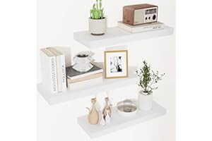 FUQING Modern Floating Shelves Set of 3 - White Wooden Wall Shelves for Bedroom, Living Room, Bathroom, Kitchen - Storage and Decor