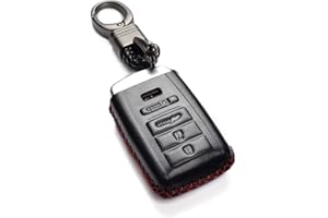Vitodeco Leather Smar Key Fob Case Compatible with Acura RDX, MDX, ILX, TLX 2016-2020 (4-Button, Black/Red)