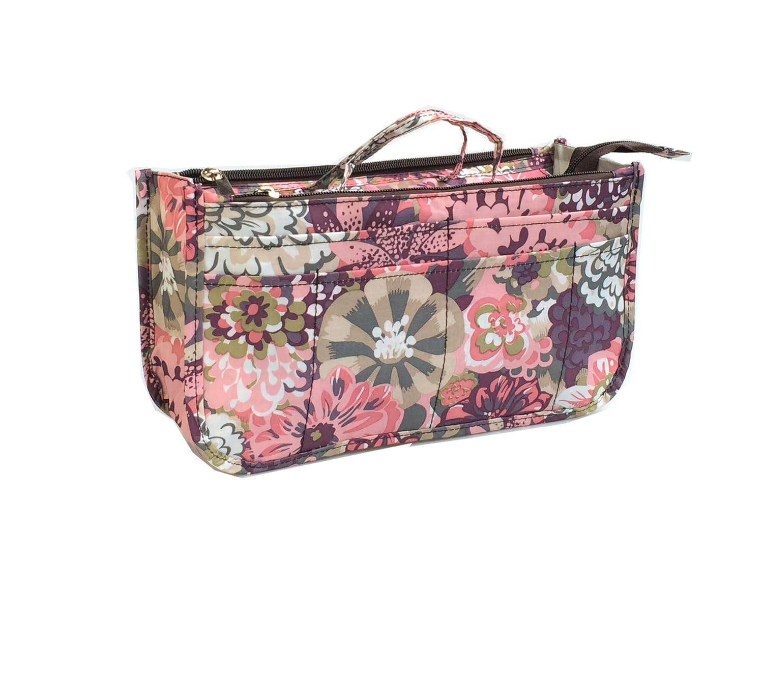 Cosmetic Bag for Women Cute Printing 14 Pockets Expandable Makeup Organizer Purse with Handles (Peony)