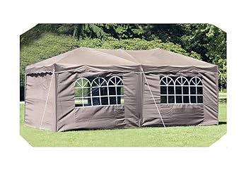 habeig® Wasserdichter Faltpavillon 3x6m Taupe Anthrazit Pavillon inkl. Seiten mit Fenster Partyzelt Stahlverbinder (Taupe (Be
