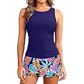 Daci Womens Tankini Swimsuits with Skirt - Two Piece Tummy Control Bathing Suits High Neck Swimwear