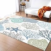 Debedcor Blue Coral Area Rug for Living Room, Coastal Ocean Nautical Rectangular Indoor Carpet - 2' x 3', Summer Starfish She