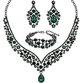 chaoyite Women's Statement Necklace Earrings Link Bracelet Set for Bride Austrian Crystal Wedding Bridal Costume Jewelry Sets