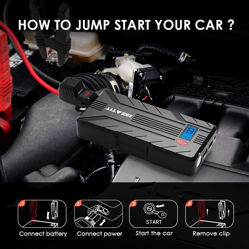 Beatit QDSP 1200A Peak 16500mAh 12V Portable Car Lithium Jump Starter (up to 8.0L Gas and 6.0L Diesel) Battery Booster Phone Charger Power Pack with Smart Jumper Cables B7: Automotive