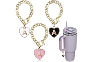 Ekarley Letter Accessories for Stanley Cup, 3Pcs Heart Shaped Water Bottle Name ID For Yeti/Simple Modern Tumbler Handle (A)