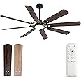 BOOMJOY 72 Inch Black Ceiling Fans with Lights and Remote Control, Indoor/Outdoor Ceiling Fan with Light,Quiet Reversible DC Motor,8 Blades,Timer,Large Ceiling Fan for Living Room Big House